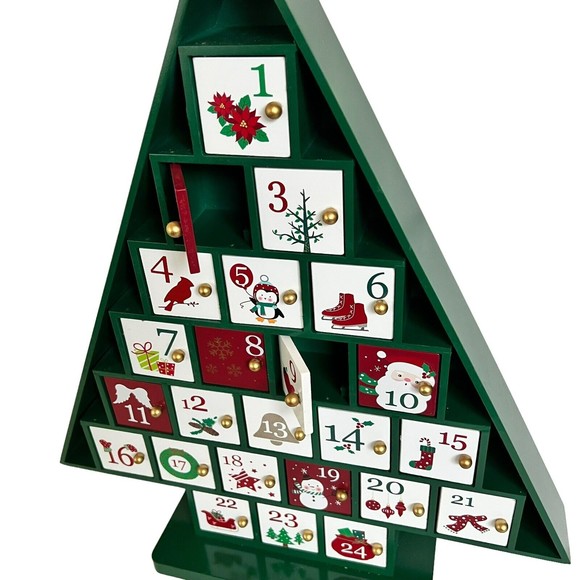 COSTCO Wooden Tree Advent Count Down Calendar EUC - Picture 3 of 5